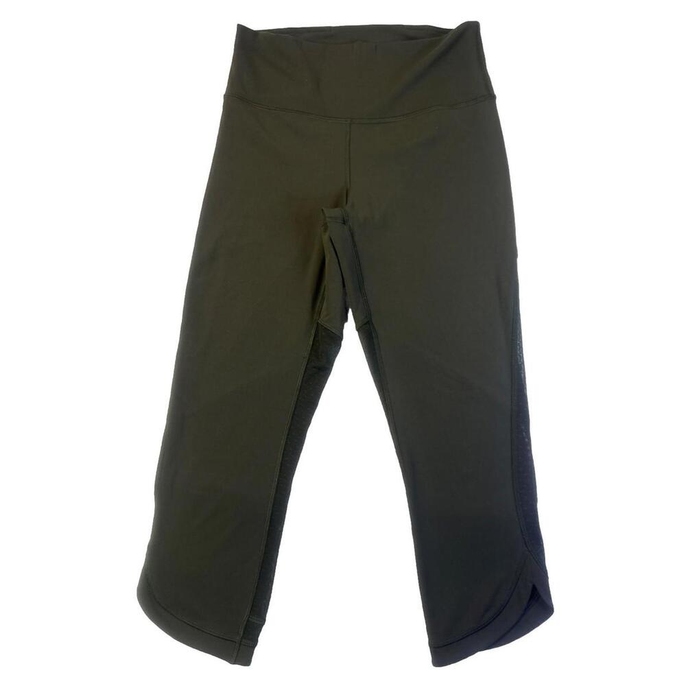Lululemon Dark Olive Green Revitalize Crop leggings with mesh women size 8
